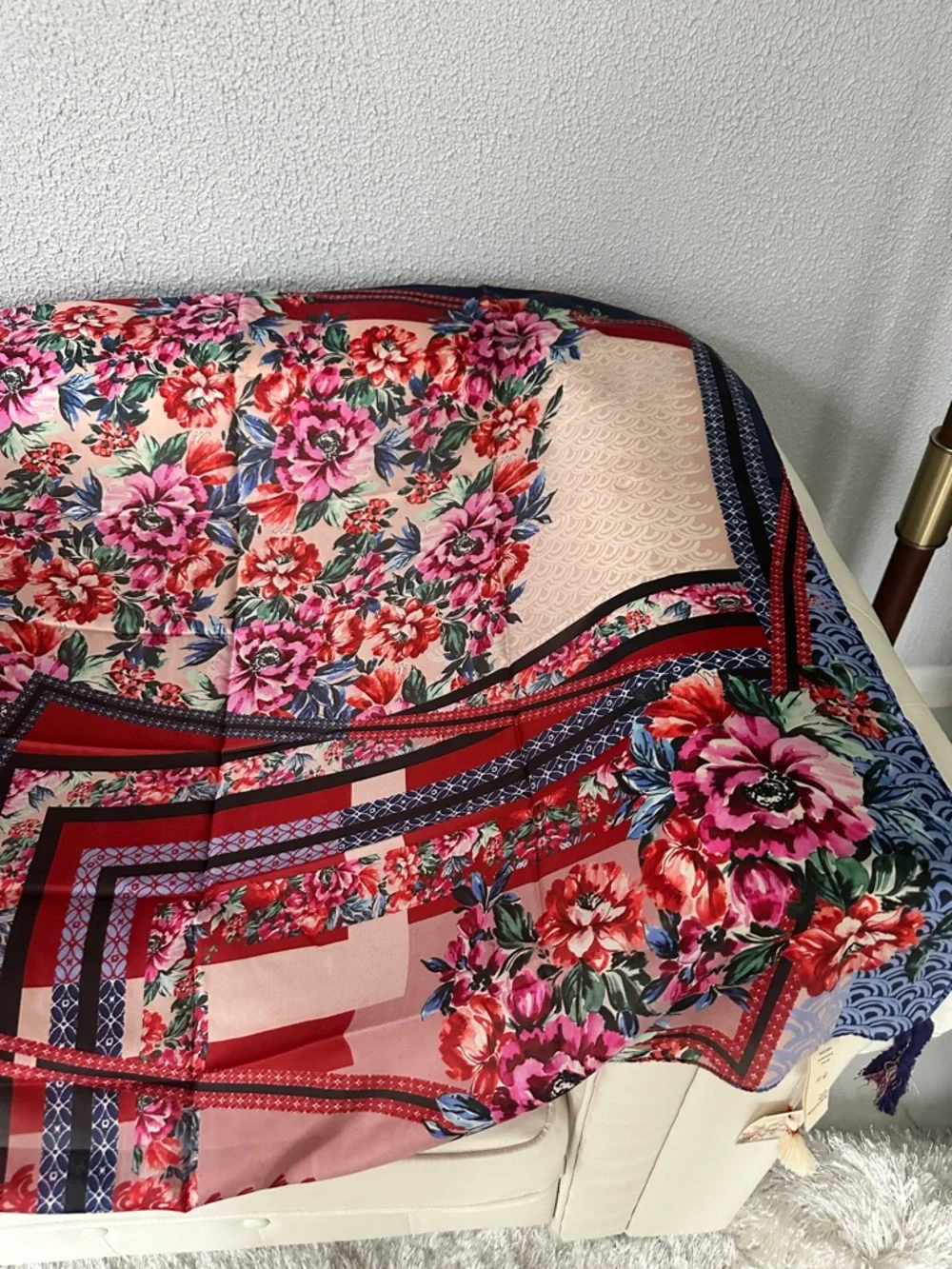 Johnny Was Pink Red Floral Silk Scarf